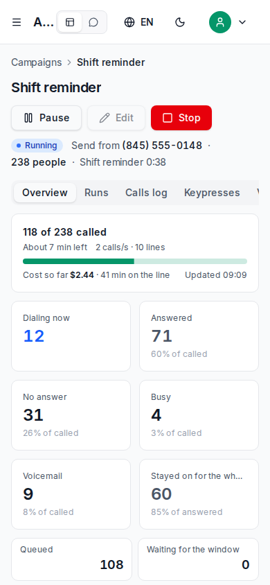 A campaign running — on a phone
